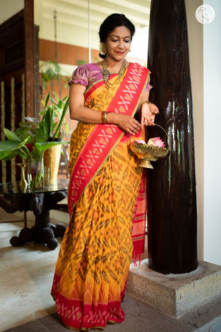 Chinnalampatti Ikat - Cotton - Mango Yellow with Red & Green border