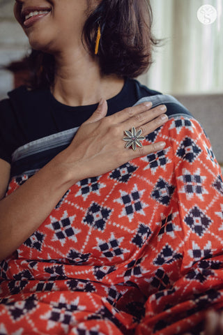 Telia Rumal - Cotton - Orange with Black & White motifs