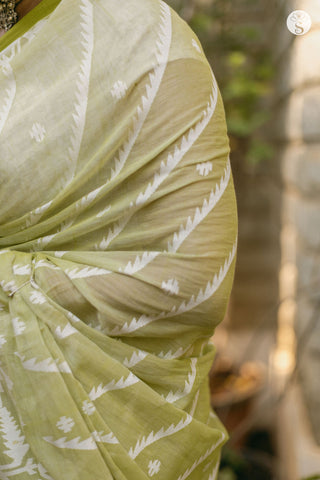 Bengal Cotton - Pastel Green with White Lines with Butta Jamdani