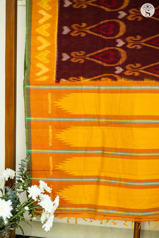 Chinnalampatti Ikat - Cotton - Maroon with Orange and Green Heart design border
