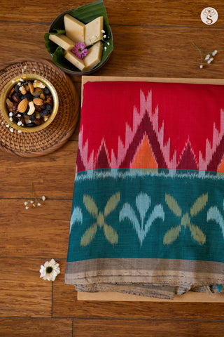 Cotton - Chinalampatti Ikat Red with Green