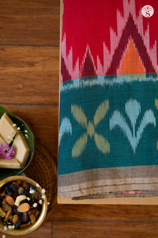 Cotton - Chinalampatti Ikat Red with Green