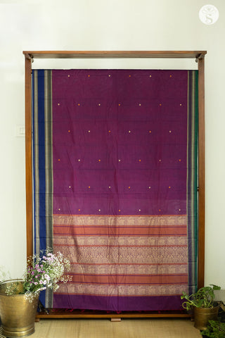 Cotton - Saree - Purple with Broad Neelam Blue and Green Border