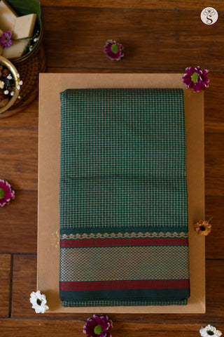 Cotton - Bottle Green with Beige Checks and Red/ Beige border