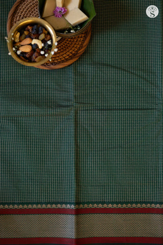 Cotton - Bottle Green with Beige Checks and Red/ Beige border