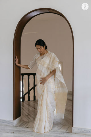 Jarigai Lines - Chanderi Silk Cotton - All White