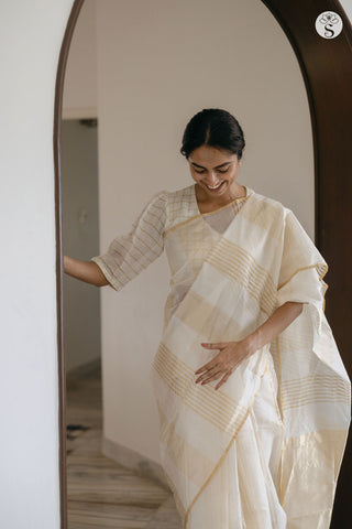 Jarigai Lines - Chanderi Silk Cotton - All White