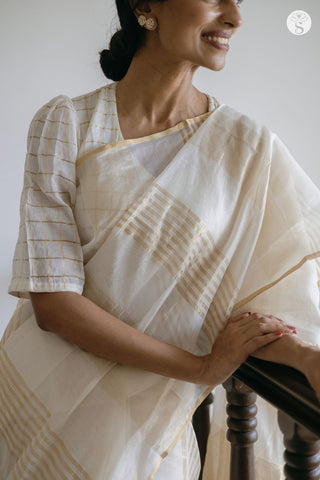 Jarigai Lines - Chanderi Silk Cotton - All White