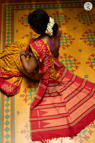 Chinnalampatti Ikat - Cotton - Mango Yellow with Red & Green border