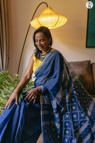 Bengal Cotton - Indigo with Yellow Jamdani Butti