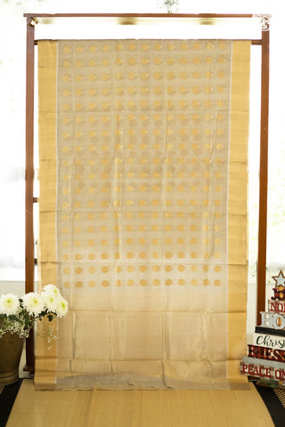 Chanderi Silk - Saree - Light Tan with leaf motifs and broad zari border