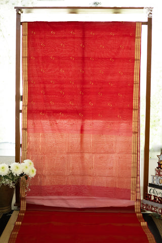 Chanderi Silk Cotton - Red with Crescent motif