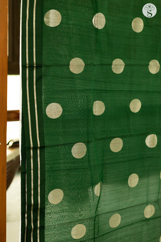 Chanderi Silk Cotton - Bottle Green with Big Polka Dots