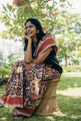 Double Ikat - Saree - Cotton - Multicolours in Natural Dyes