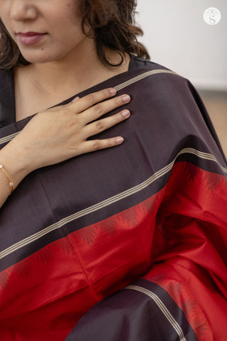 Silk - Chilli Red with Coffee Bean Brown Korvai Border