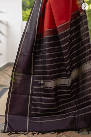 Silk - Chilli Red with Coffee Bean Brown Korvai Border