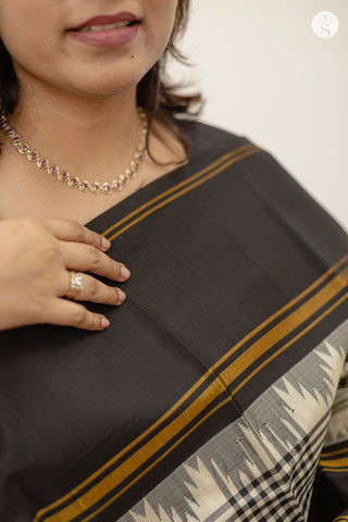 Silk - White Saree with Black Checks and Black Korvai Border