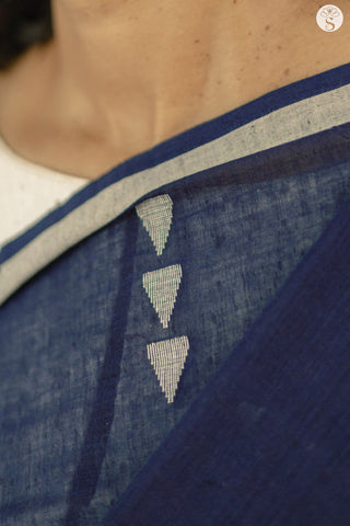 Bengal Cotton - Indigo with White Triangle butta in Jamdani