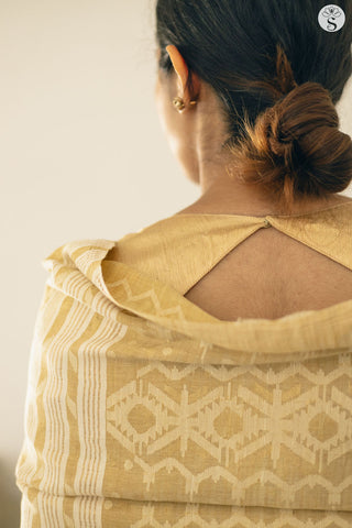 Mul Cotton - Pastel Yellow with White & Gold Zari Jamdani
