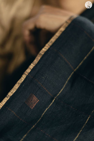 Khadi - Natural Black with Copper Zari lines