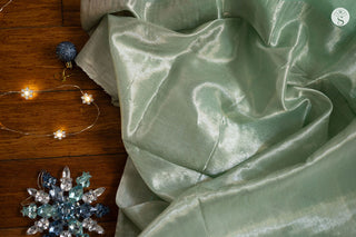 Chanderi Silk Cotton - Pastel Sea Green with Silver motifs