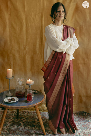 Light Silk - Ruby Maroon with Beige Buttas