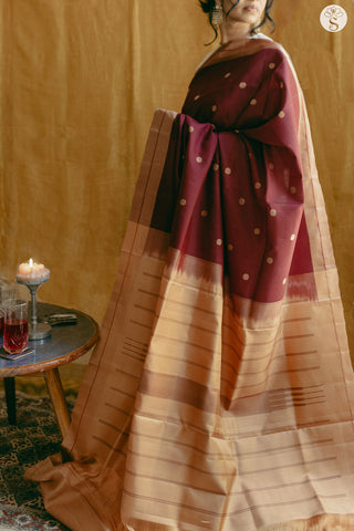 Light Silk - Ruby Maroon with Beige Buttas