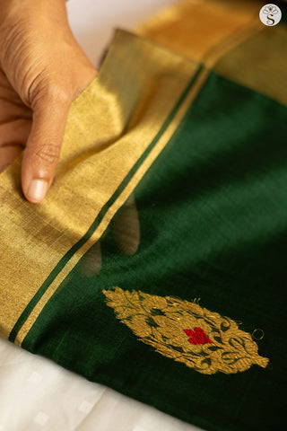 Chanderi Silk Cotton - Bottle Green with Large Motif