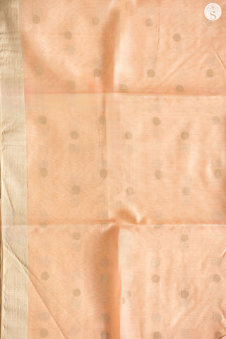 Chanderi Silk Cotton - Saree - Pastel Peach with Small Silver Round motifs