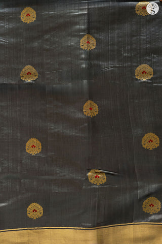 Chanderi Silk - Grey with Gold and Red motifs