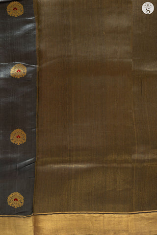 Chanderi Silk - Grey with Gold and Red motifs