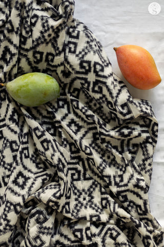 Double Ikat - Cotton - White with Black Ikat Motifs
