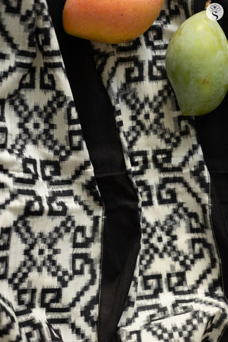 Double Ikat - Cotton - White with Black Ikat Motifs