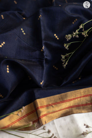 Chanderi Silk Cotton - Midnight Blue with 3 square Motif