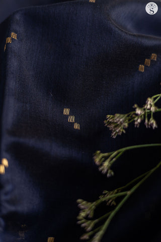 Chanderi Silk Cotton - Midnight Blue with 3 square Motif