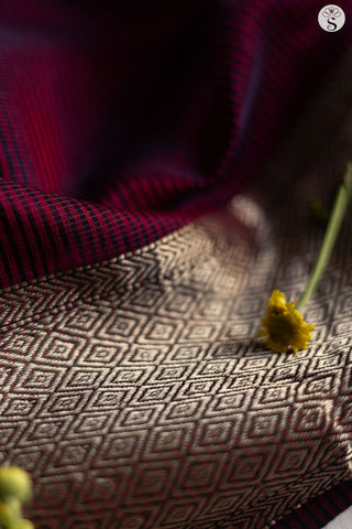 Maheshwari Silk Cotton - Maroon with Black and Silver border