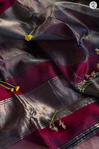 Maheshwari Silk Cotton - Maroon with Black and Silver border