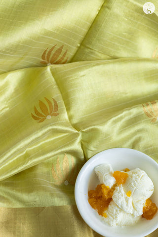 Chanderi Silk - Lime Green with Lotus Motif
