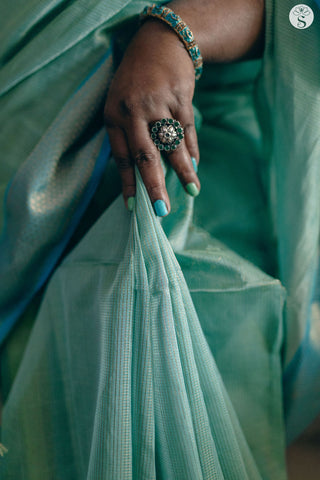 Maheshwari Silk Cotton - Pastel Blue with Broad Sky Blue Zari border