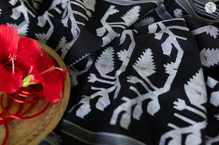 Bengal Cotton - Black with white jamdani buttas