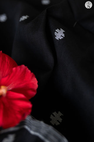 Bengal Cotton - Black with white jamdani buttas