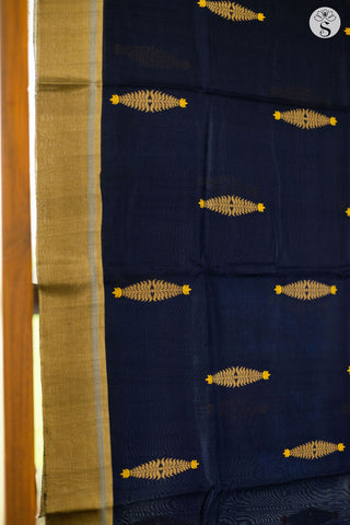 Chanderi Silk - Saree - Midnight Blue with Large Gold Motifs