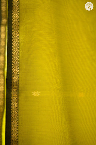Maheshwari Silk Cotton - Saree - Mehendi Green with small buttas and Black Pallu