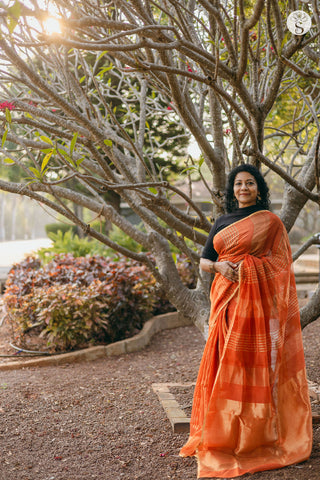 Jarigai Lines - Chanderi Silk Cotton - Sunset Orange
