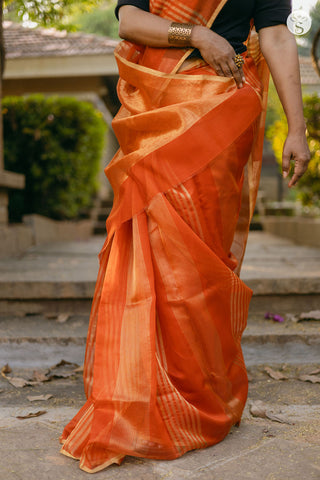Jarigai Lines - Chanderi Silk Cotton - Sunset Orange