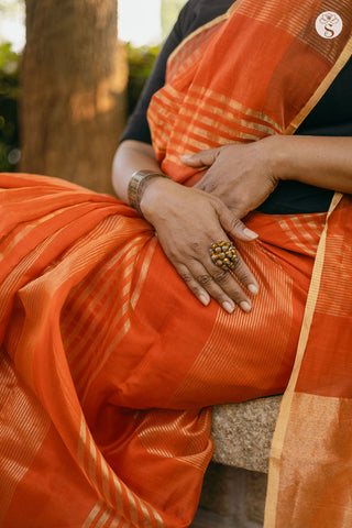Jarigai Lines - Chanderi Silk Cotton - Sunset Orange