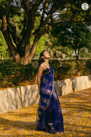 Jarigai Lines - Chanderi Silk Cotton - Blue Royale