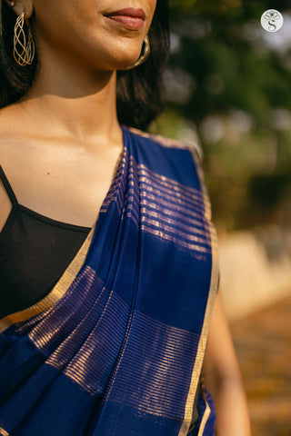 Jarigai Lines - Chanderi Silk Cotton - Blue Royale