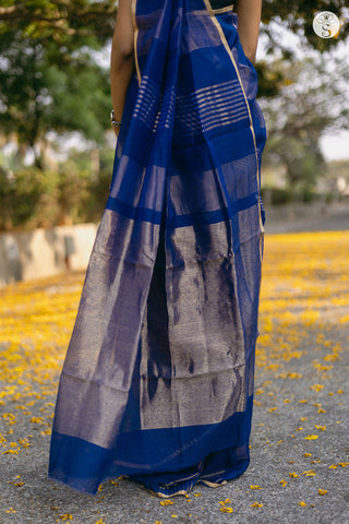 Jarigai Lines - Chanderi Silk Cotton - Blue Royale