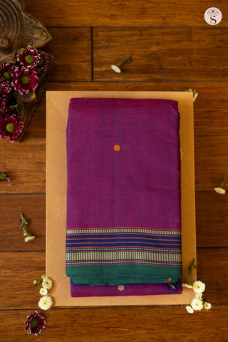 Cotton - Purple with Neelam Blue/ Teal and White border